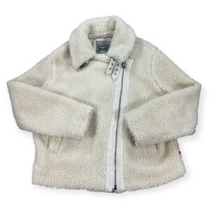 Levi's Jacket Women's XL Ivory Faux Sherpa Asymmetrical Zipper Soft Winter Coat